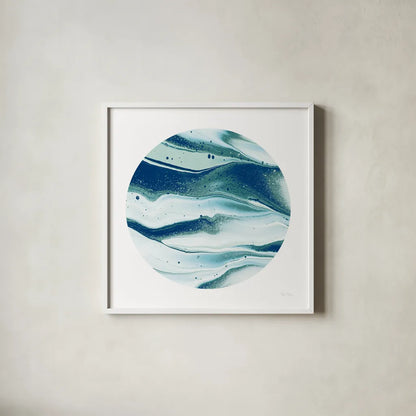 Dark Matter Blue II by Piper Rhue. Shown in a crisp white glass frame for a clean and minimalist style. Available as an archival giclee rolled canvas, fine art paper, or poster print. SKU 53962a.