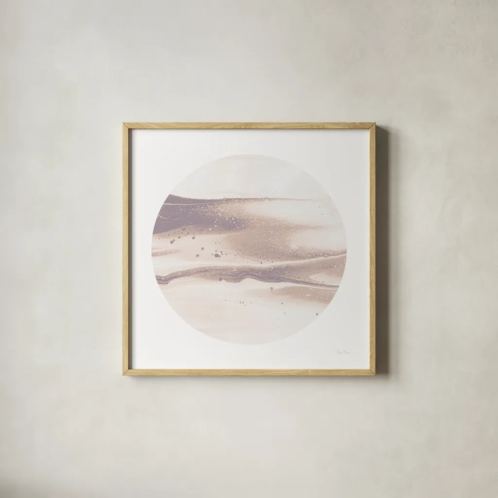 Dark Matter I Blush by Piper Rhue. Shown in a natural wood glass frame for a timeless modern aesthetic. Available as an archival giclee rolled canvas, fine art paper, or poster print. SKU 82324a.