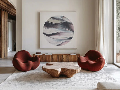 Dark Matter II by Piper Rhue. Shown as extra-large giant wall art in a modern living room. Available as an archival giclee rolled canvas, fine art paper, or poster print. SKU 30501a.