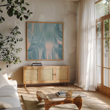 Flowing Water I by Piper Rhue. Shown in a natural wood frame in a cozy modern living room. Available as an archival giclee rolled canvas, fine art paper, or poster print. SKU 30440a.