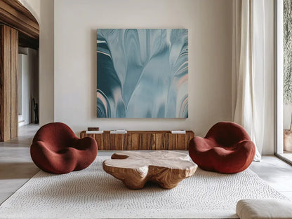 Flowing Water II by Piper Rhue. Shown as extra-large giant wall art in a modern living room. Available as an archival giclee rolled canvas, fine art paper, or poster print. SKU 30441a.