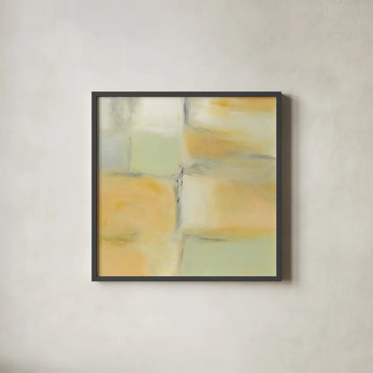 Gray Stone and Gold by Piper Rhue. Shown in a sleek black glass frame for a contemporary gallery look. Available as an archival giclee rolled canvas, fine art paper, or poster print. SKU 47271a.