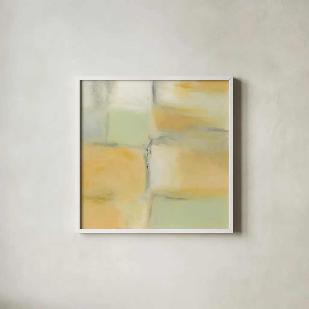 Gray Stone and Gold by Piper Rhue. Shown in a crisp white glass frame for a clean and minimalist style. Available as an archival giclee rolled canvas, fine art paper, or poster print. SKU 47271a.