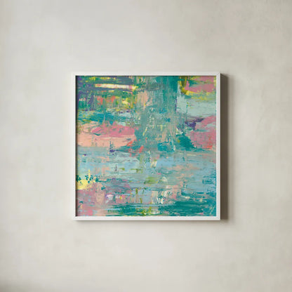 Islands Abstract I by Piper Rhue. Shown in a crisp white glass frame for a clean and minimalist style. Available as an archival giclee rolled canvas, fine art paper, or poster print. SKU 52192a.