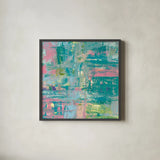 Islands Abstract II by Piper Rhue. Shown in a sleek black glass frame for a contemporary gallery look. Available as an archival giclee rolled canvas, fine art paper, or poster print. SKU 52193a.