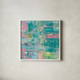 Islands Abstract II by Piper Rhue. Shown in a crisp white glass frame for a clean and minimalist style. Available as an archival giclee rolled canvas, fine art paper, or poster print. SKU 52193a.