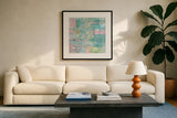 Islands Abstract II Pastel by Piper Rhue. Displayed in a glass frame with matte in a clean modern living room. Available as an archival giclee rolled canvas, fine art paper, or poster print. SKU 56716a.