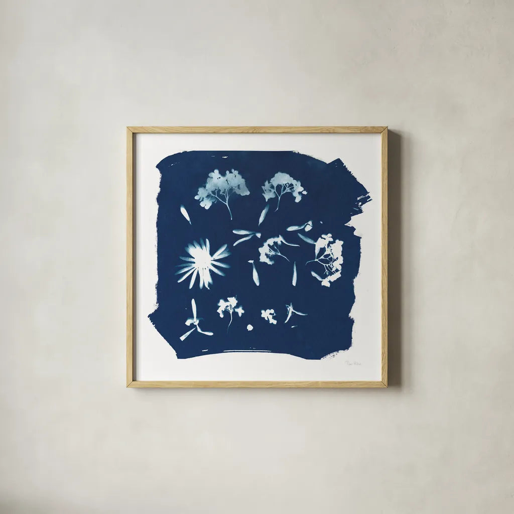 Nature By The Lake - Flowers IV by Piper Rhue. Shown in a natural wood glass frame for a timeless modern aesthetic. Available as an archival giclee rolled canvas, fine art paper, or poster print. SKU 50092a.