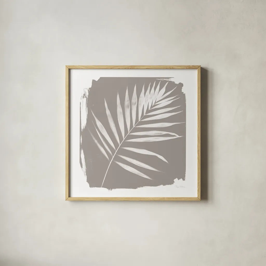 Nature By The Lake - Frond II Sq by Piper Rhue. Shown in a natural wood glass frame for a timeless modern aesthetic. Available as an archival giclee rolled canvas, fine art paper, or poster print. SKU 60544a.