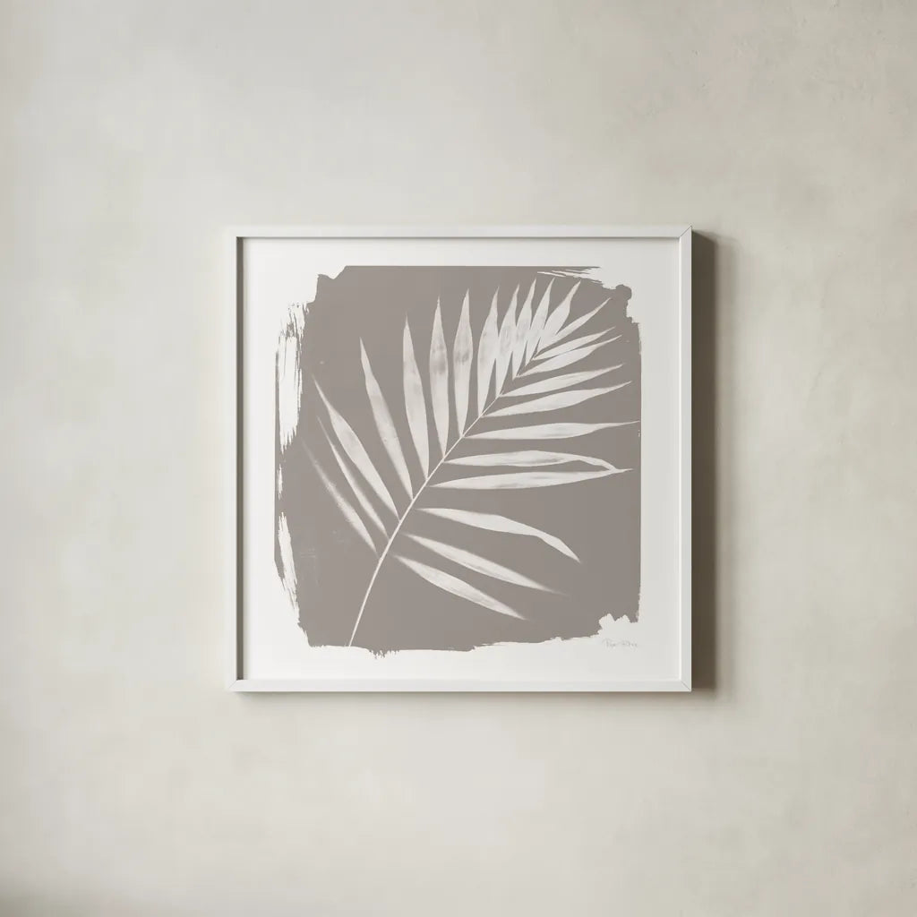 Nature By The Lake - Frond II Sq by Piper Rhue. Shown in a crisp white glass frame for a clean and minimalist style. Available as an archival giclee rolled canvas, fine art paper, or poster print. SKU 60544a.