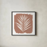 Nature by the Lake - Frond III Warm Sq by Piper Rhue. Shown in a sleek black glass frame for a contemporary gallery look. Available as an archival giclee rolled canvas, fine art paper, or poster print. SKU 60545a.