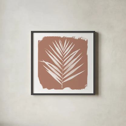Nature by the Lake - Frond III Warm Sq by Piper Rhue. Shown in a sleek black glass frame for a contemporary gallery look. Available as an archival giclee rolled canvas, fine art paper, or poster print. SKU 60545a.