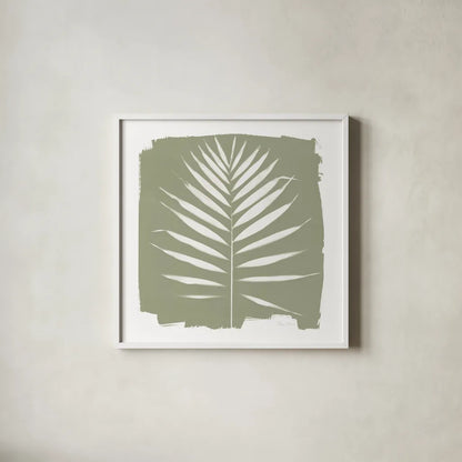 Nature by the Lake - Frond IV Warm Sq by Piper Rhue. Shown in a crisp white glass frame for a clean and minimalist style. Available as an archival giclee rolled canvas, fine art paper, or poster print. SKU 60546a.