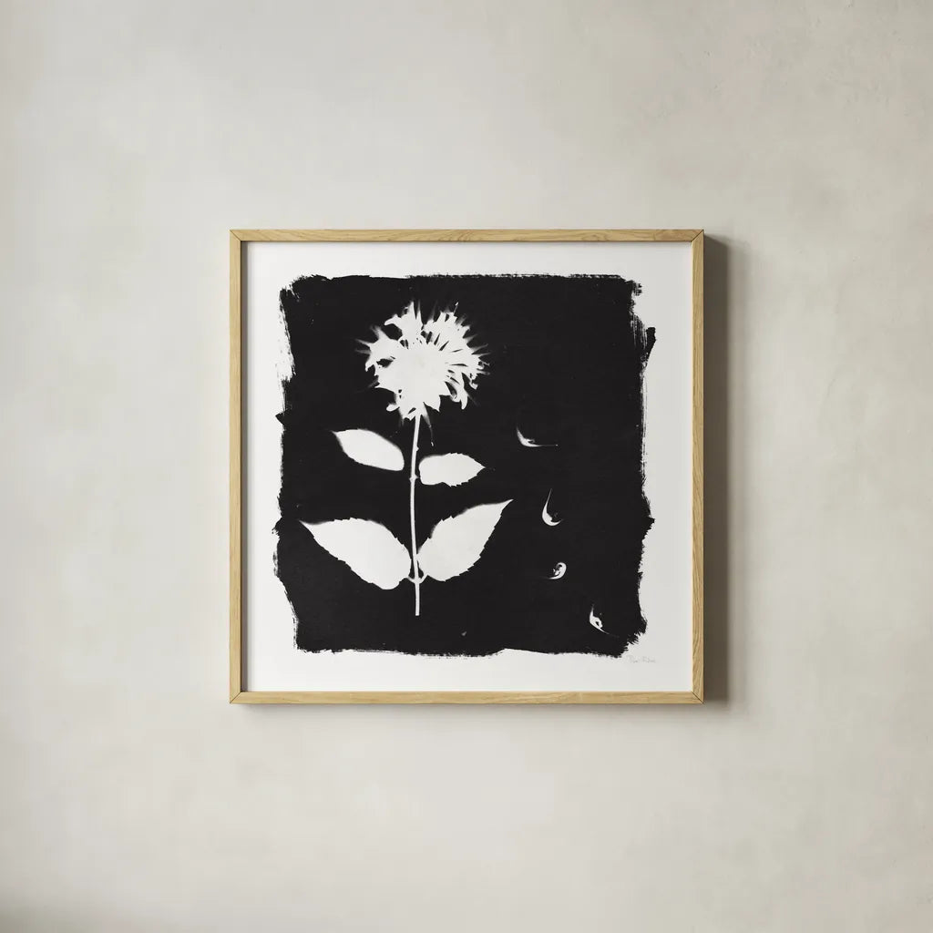 Nature by the Lake Flowers II Black by Piper Rhue. Shown in a natural wood glass frame for a timeless modern aesthetic. Available as an archival giclee rolled canvas, fine art paper, or poster print. SKU 51200a.