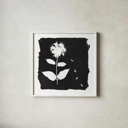 Nature by the Lake Flowers II Black by Piper Rhue. Shown in a crisp white glass frame for a clean and minimalist style. Available as an archival giclee rolled canvas, fine art paper, or poster print. SKU 51200a.
