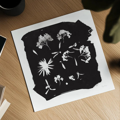 Nature by the Lake Flowers IV Black by Piper Rhue. Shown as a detailed flat fine art print, highlighting archival giclee quality. Available as an archival giclee rolled canvas, fine art paper, or poster print. SKU 51202a.