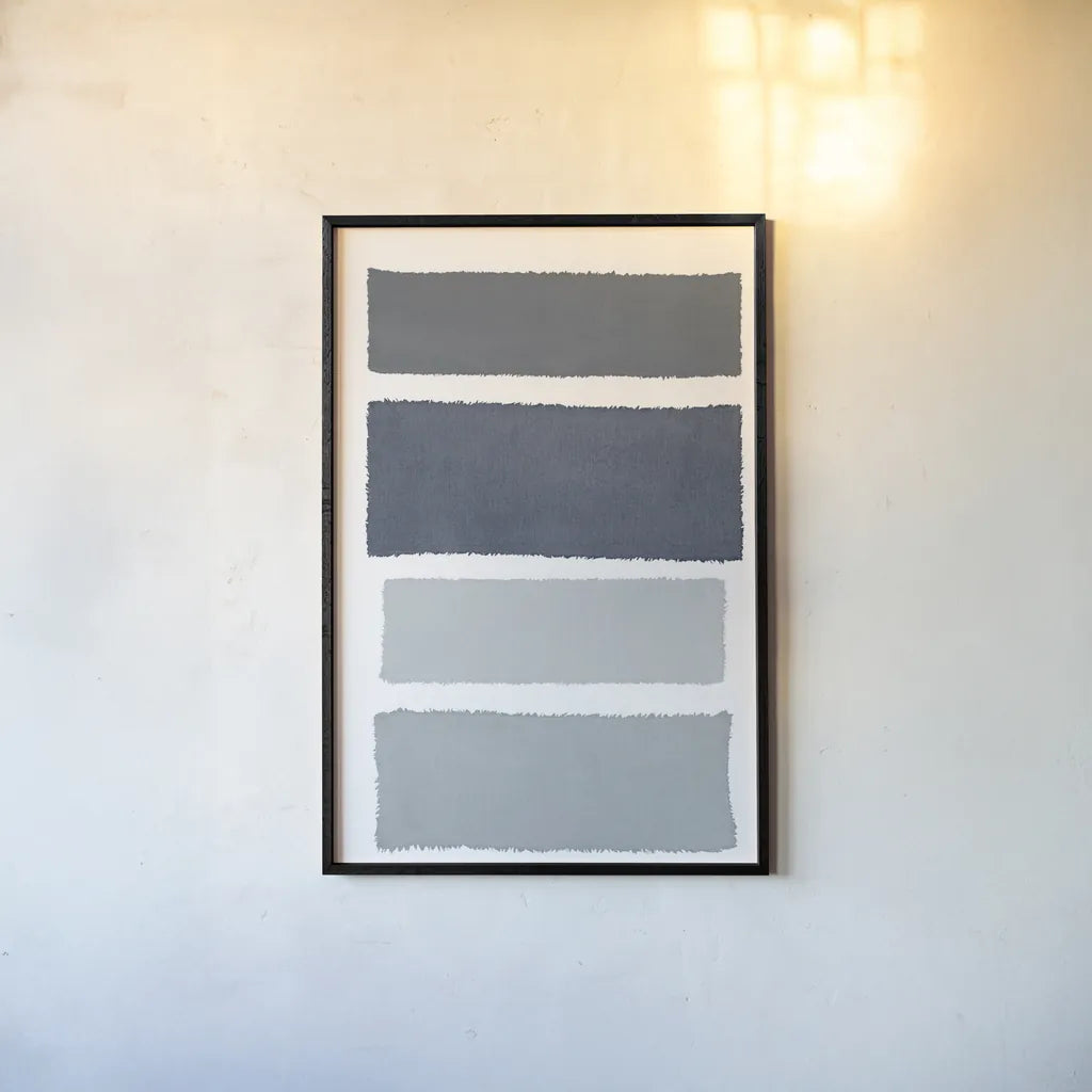Painted Weaving I Gray by Piper Rhue. shown as a paper print in a black flame. Available as a archival giclee rolled canvas, fine art paper, or poster print. SKU 66593h.
