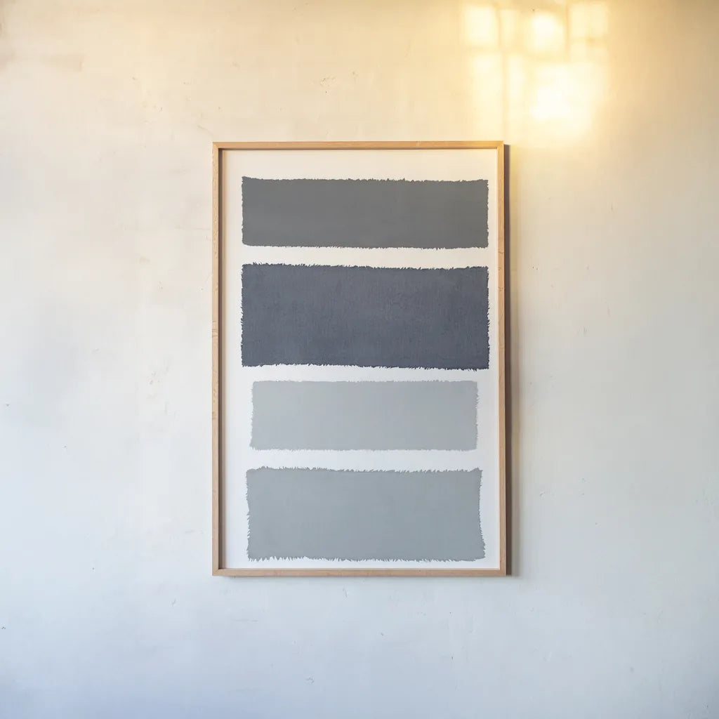 Painted Weaving I Gray by Piper Rhue. shown as a paper print in a natural frame. Available as a archival giclee rolled canvas, fine art paper, or poster print. SKU 66593h.