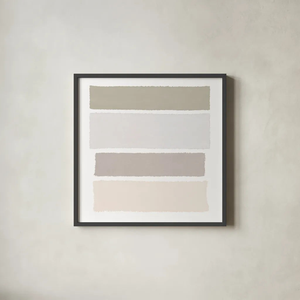 Painted Weaving I Neutral on White Sq by Piper Rhue. Shown in a sleek black glass frame for a contemporary gallery look. Available as an archival giclee rolled canvas, fine art paper, or poster print. SKU 42926a.