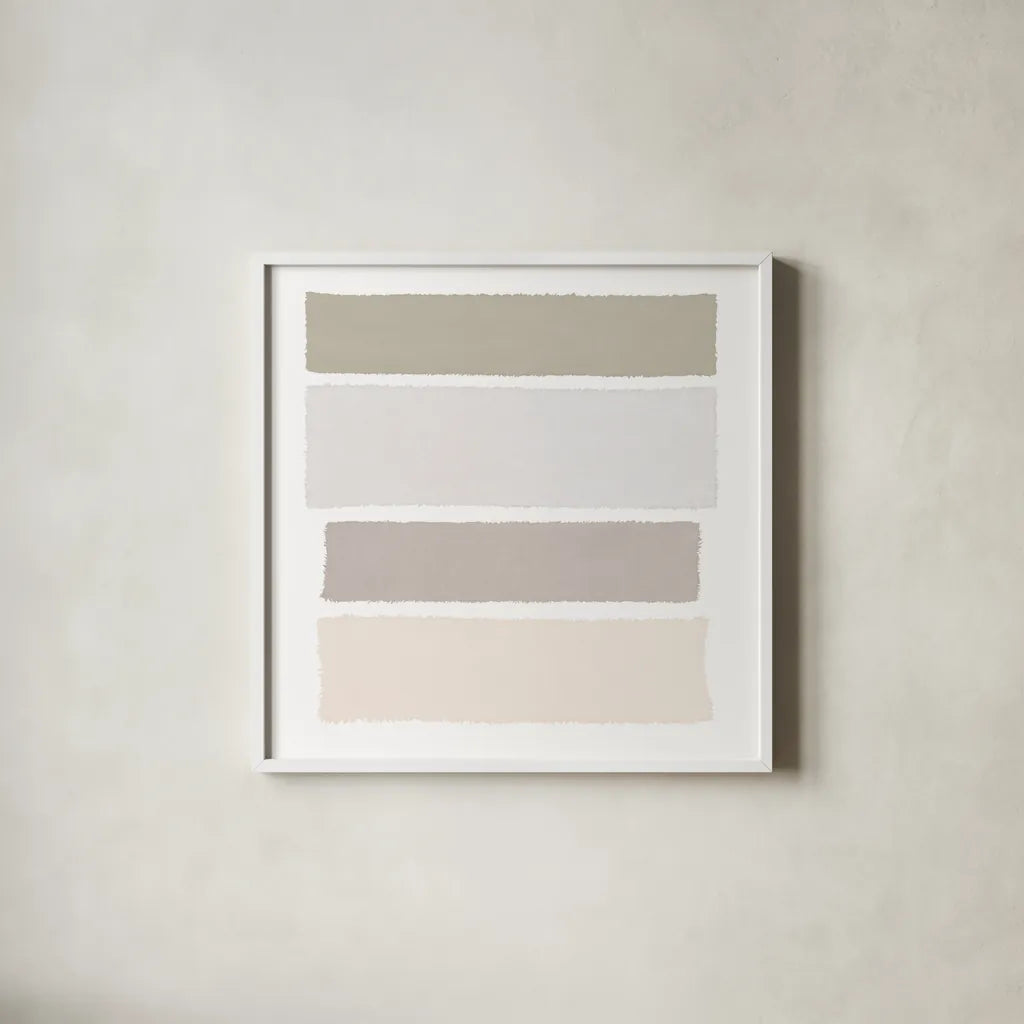 Painted Weaving I Neutral on White Sq by Piper Rhue. Shown in a crisp white glass frame for a clean and minimalist style. Available as an archival giclee rolled canvas, fine art paper, or poster print. SKU 42926a.