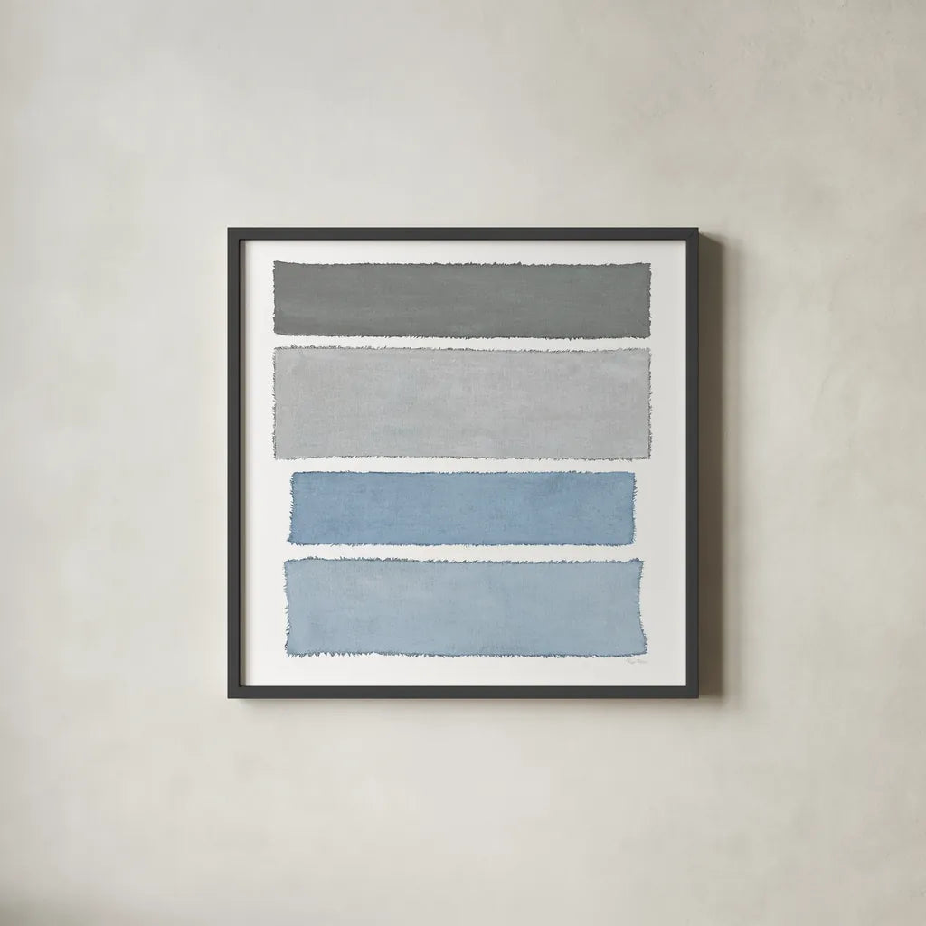 Painted Weaving I on White Sq by Piper Rhue. Shown in a sleek black glass frame for a contemporary gallery look. Available as an archival giclee rolled canvas, fine art paper, or poster print. SKU 32579a.