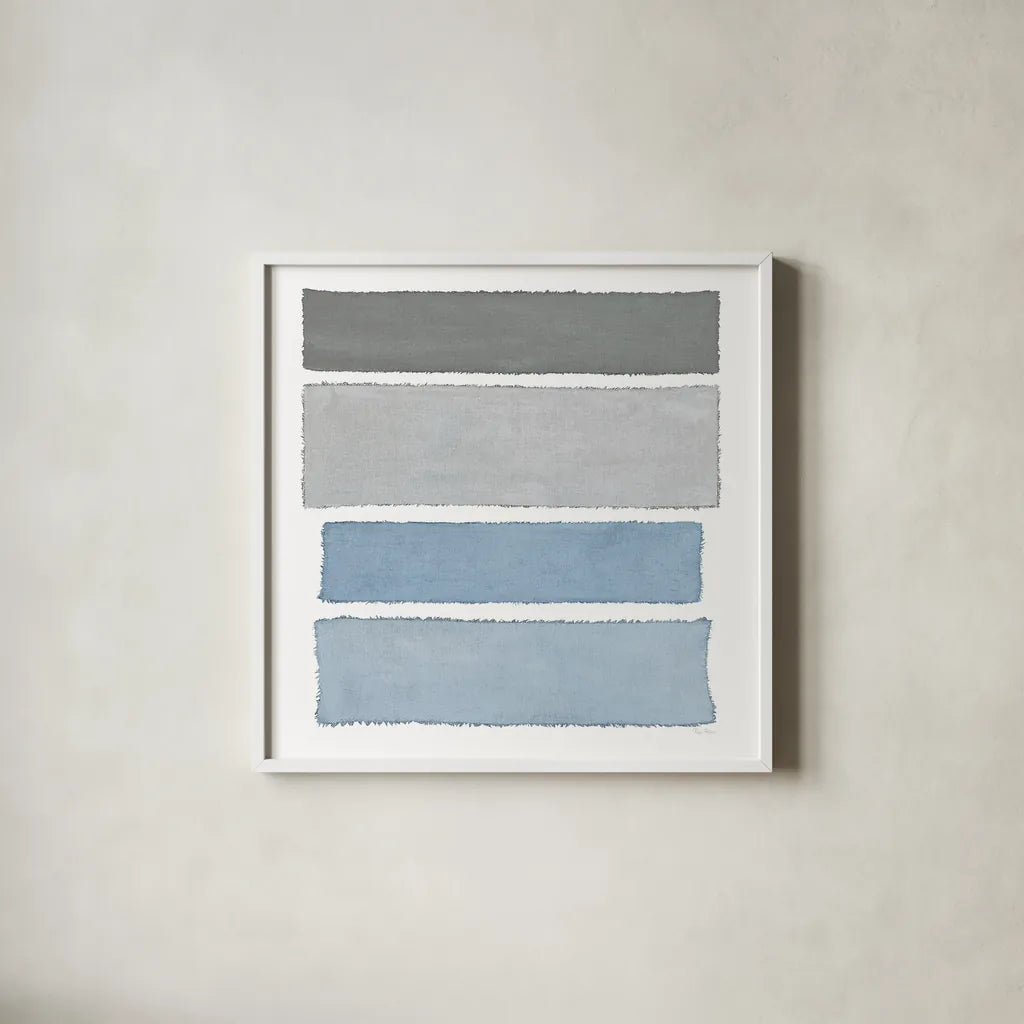Painted Weaving I on White Sq by Piper Rhue. Shown in a crisp white glass frame for a clean and minimalist style. Available as an archival giclee rolled canvas, fine art paper, or poster print. SKU 32579a.