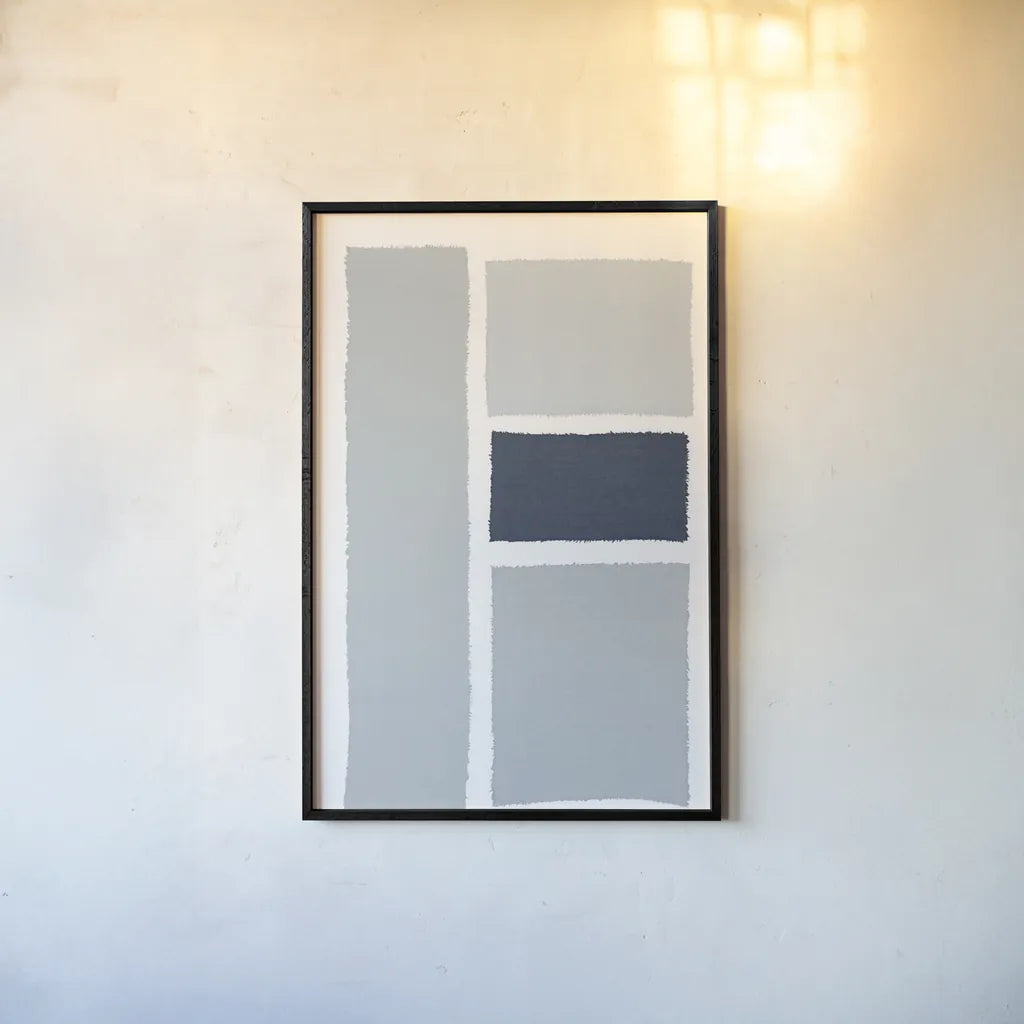 Painted Weaving III Gray by Piper Rhue. shown as a paper print in a black flame. Available as a archival giclee rolled canvas, fine art paper, or poster print. SKU 66594h.