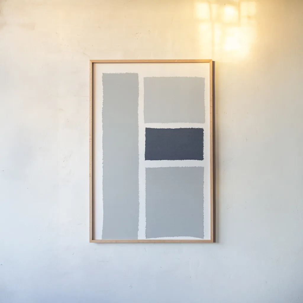 Painted Weaving III Gray by Piper Rhue. shown as a paper print in a natural frame. Available as a archival giclee rolled canvas, fine art paper, or poster print. SKU 66594h.