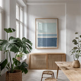 Painted Weaving V Crop by Piper Rhue. shown as a print in a natural wood frame in a dining room. Available as a archival giclee rolled canvas, fine art paper, or poster print. SKU 30614h.