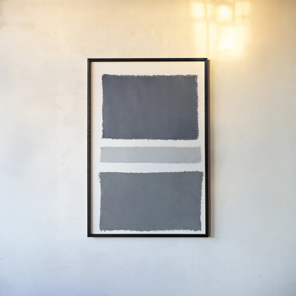 Painted Weaving V Gray by Piper Rhue. shown as a paper print in a black flame. Available as a archival giclee rolled canvas, fine art paper, or poster print. SKU 66595h.