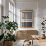 Painted Weaving VA Neutral by Piper Rhue. shown as a print in a natural wood frame in a dining room. Available as a archival giclee rolled canvas, fine art paper, or poster print. SKU 76433h.