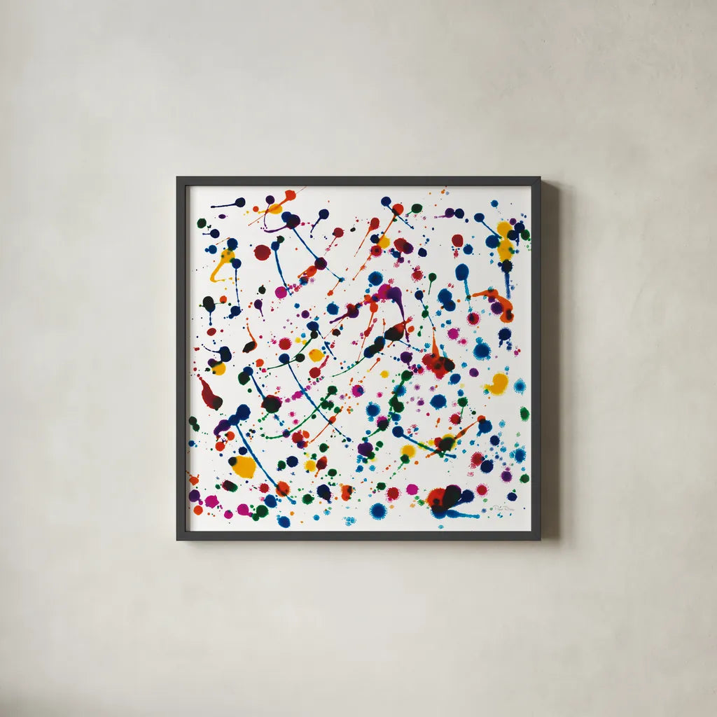 Party Lights by Piper Rhue. Shown in a sleek black glass frame for a contemporary gallery look. Available as an archival giclee rolled canvas, fine art paper, or poster print. SKU 30613a.