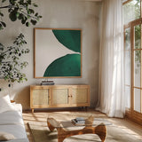 Pools of Green III by Piper Rhue. Shown in a natural wood frame in a cozy modern living room. Available as an archival giclee rolled canvas, fine art paper, or poster print. SKU 67886a.