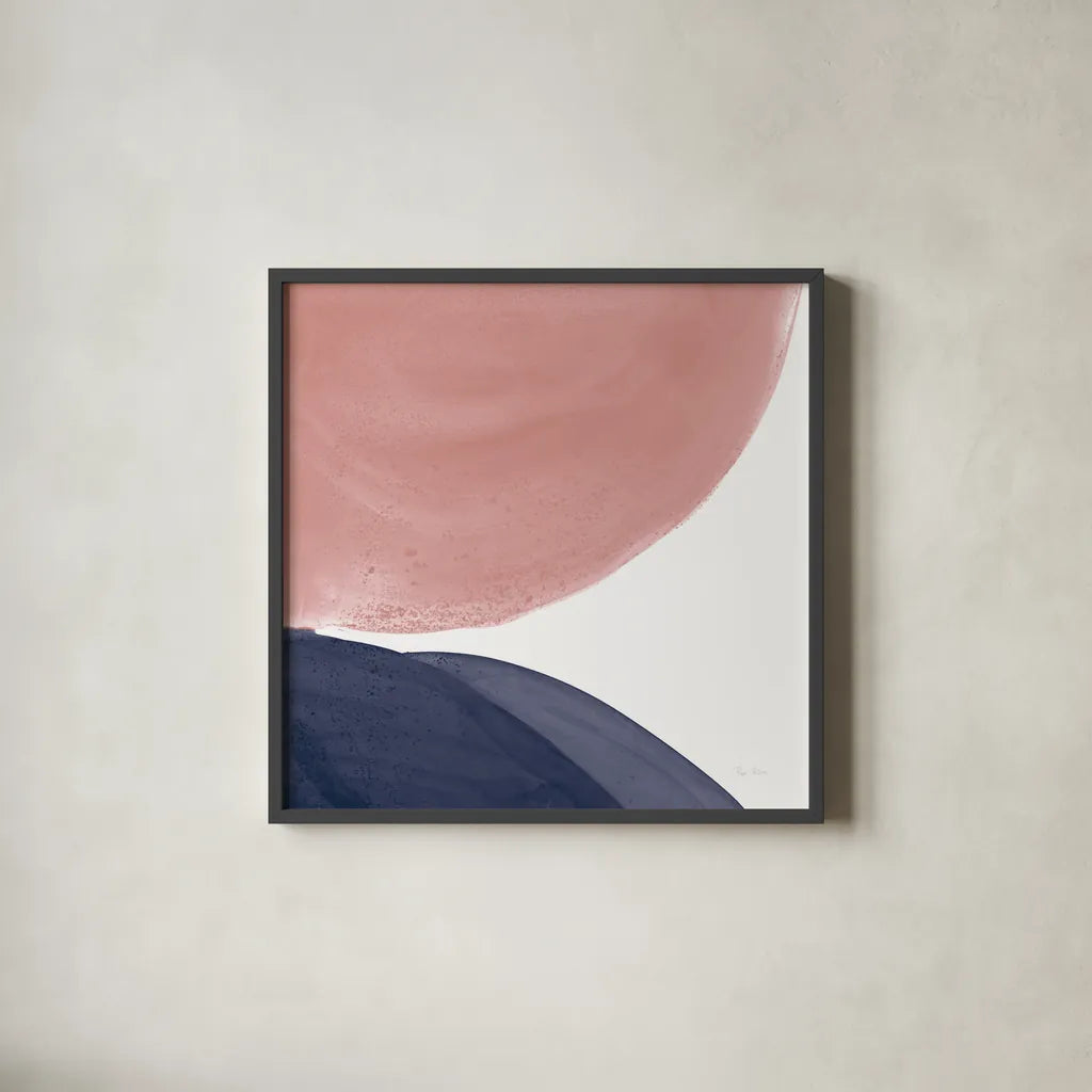 Pools of Navy Pink II by Piper Rhue. Shown in a sleek black glass frame for a contemporary gallery look. Available as an archival giclee rolled canvas, fine art paper, or poster print. SKU 67887a.