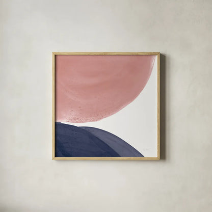Pools of Navy Pink II by Piper Rhue. Shown in a natural wood glass frame for a timeless modern aesthetic. Available as an archival giclee rolled canvas, fine art paper, or poster print. SKU 67887a.