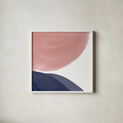 Pools of Navy Pink II by Piper Rhue. Shown in a crisp white glass frame for a clean and minimalist style. Available as an archival giclee rolled canvas, fine art paper, or poster print. SKU 67887a.
