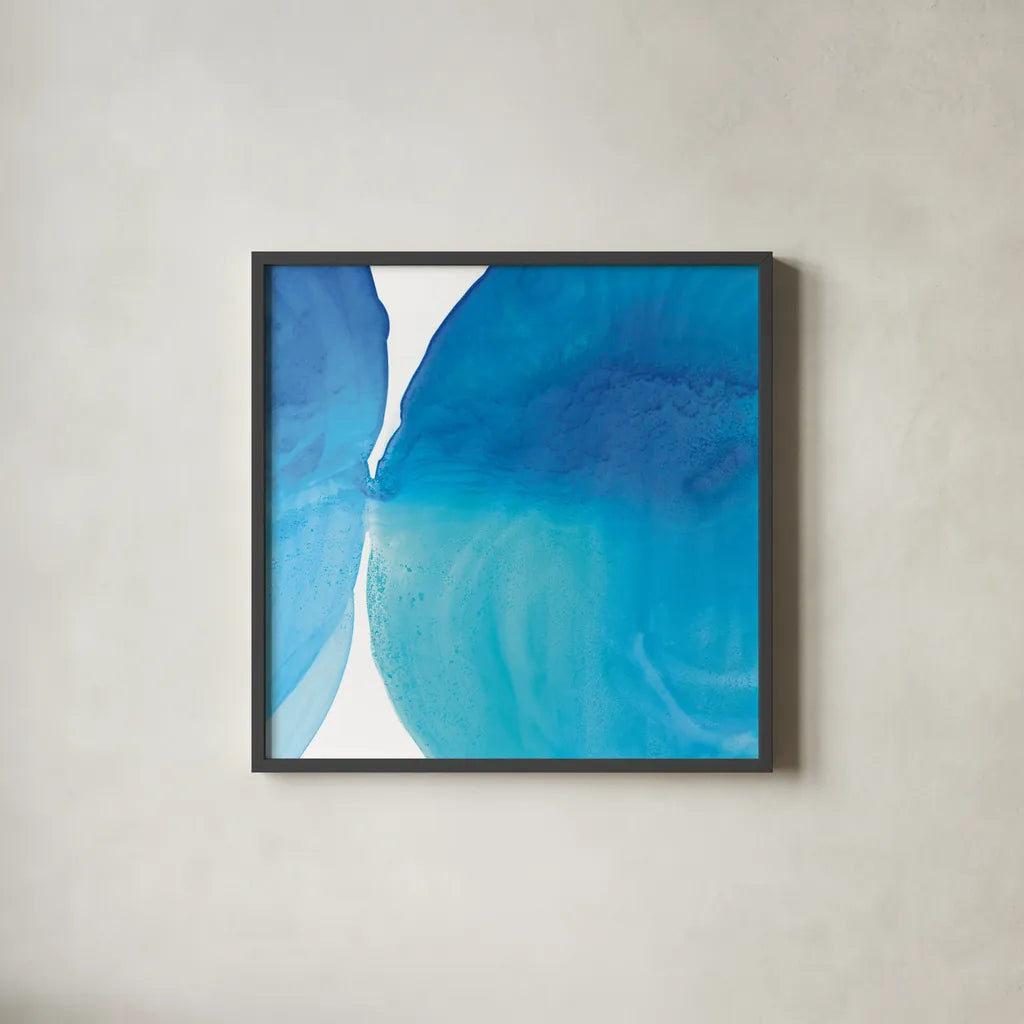 Pools of Turquoise I by Piper Rhue. Shown in a sleek black glass frame for a contemporary gallery look. Available as an archival giclee rolled canvas, fine art paper, or poster print. SKU 34929a.