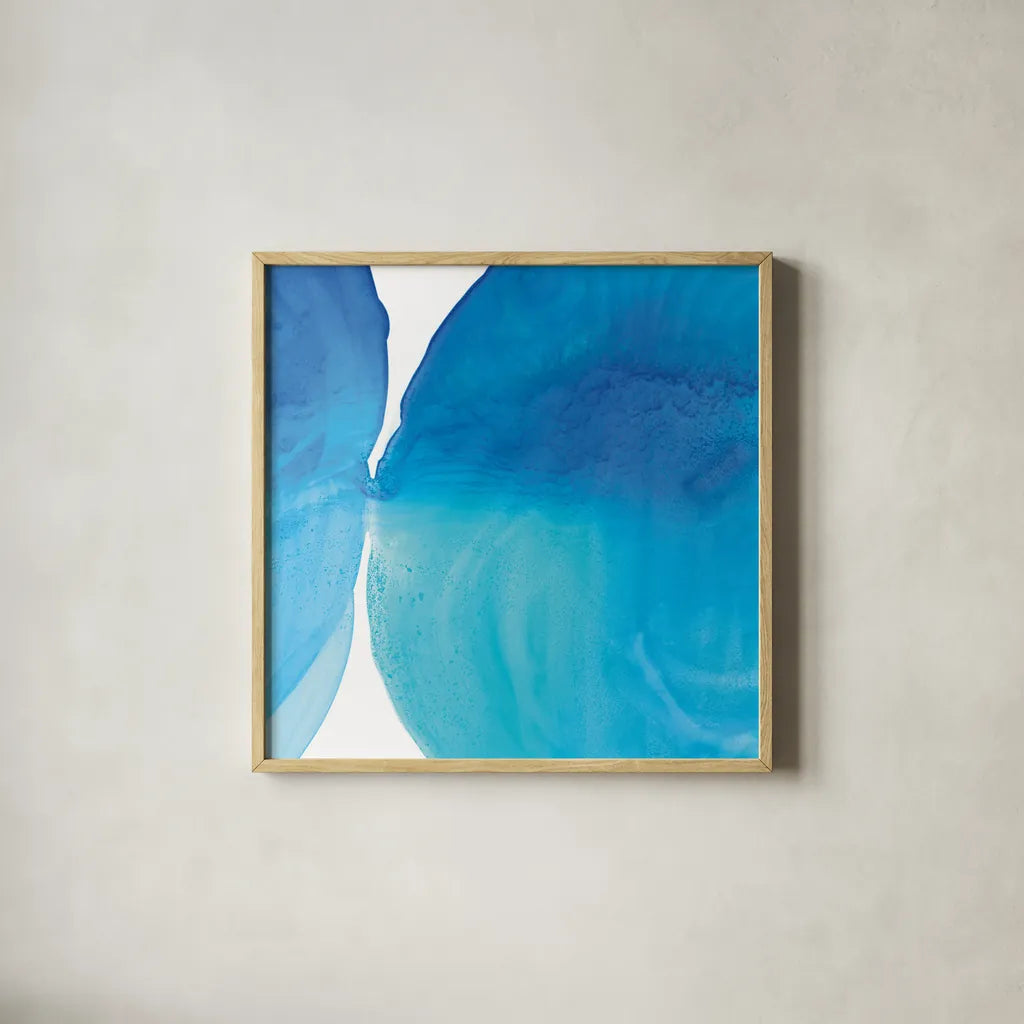 Pools of Turquoise I by Piper Rhue. Shown in a natural wood glass frame for a timeless modern aesthetic. Available as an archival giclee rolled canvas, fine art paper, or poster print. SKU 34929a.