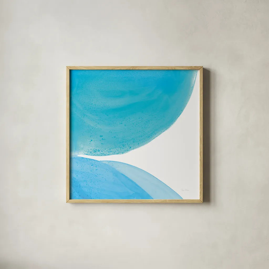 Pools of Turquoise II by Piper Rhue. Shown in a natural wood glass frame for a timeless modern aesthetic. Available as an archival giclee rolled canvas, fine art paper, or poster print. SKU 34930a.