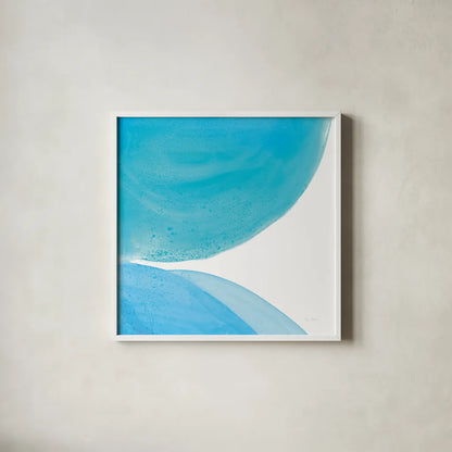 Pools of Turquoise II by Piper Rhue. Shown in a crisp white glass frame for a clean and minimalist style. Available as an archival giclee rolled canvas, fine art paper, or poster print. SKU 34930a.