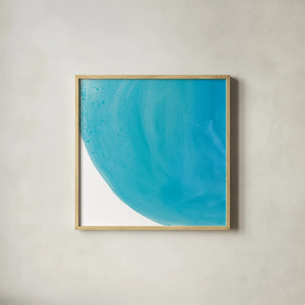 Pools of Turquoise IV by Piper Rhue. Shown in a natural wood glass frame for a timeless modern aesthetic. Available as an archival giclee rolled canvas, fine art paper, or poster print. SKU 34932a.