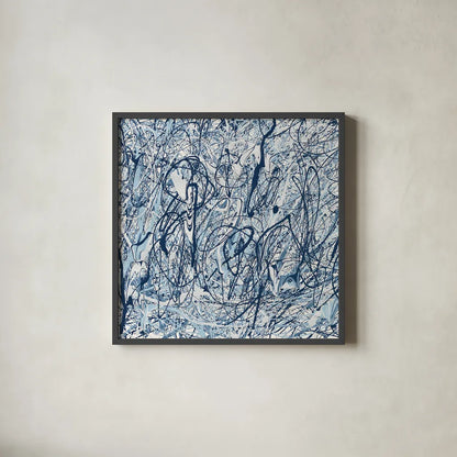 Shore Blues Crop by Piper Rhue. Shown in a sleek black glass frame for a contemporary gallery look. Available as an archival giclee rolled canvas, fine art paper, or poster print. SKU 30301a.