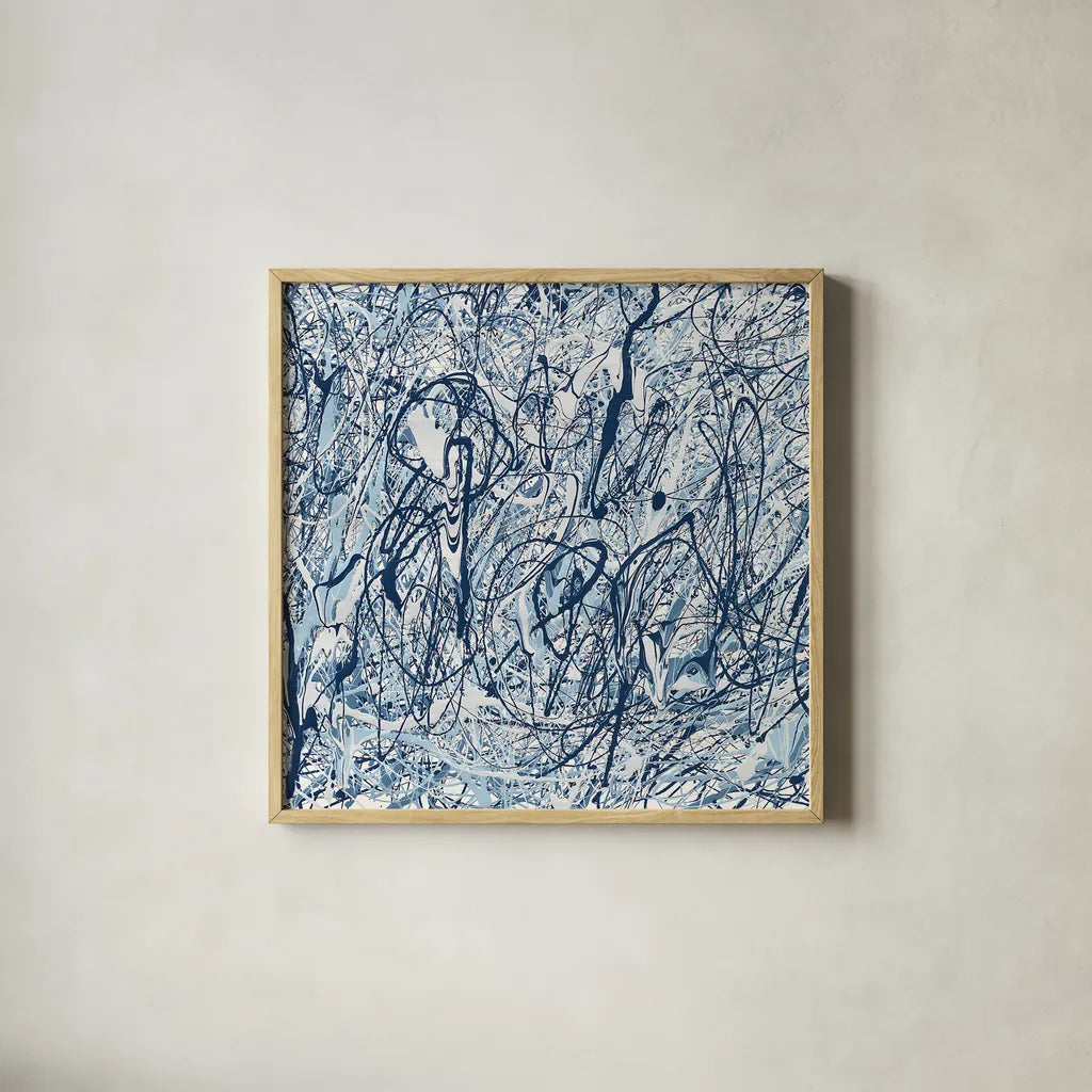 Shore Blues Crop by Piper Rhue. Shown in a natural wood glass frame for a timeless modern aesthetic. Available as an archival giclee rolled canvas, fine art paper, or poster print. SKU 30301a.