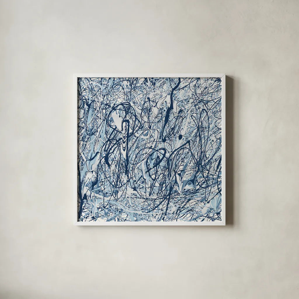 Shore Blues Crop by Piper Rhue. Shown in a crisp white glass frame for a clean and minimalist style. Available as an archival giclee rolled canvas, fine art paper, or poster print. SKU 30301a.