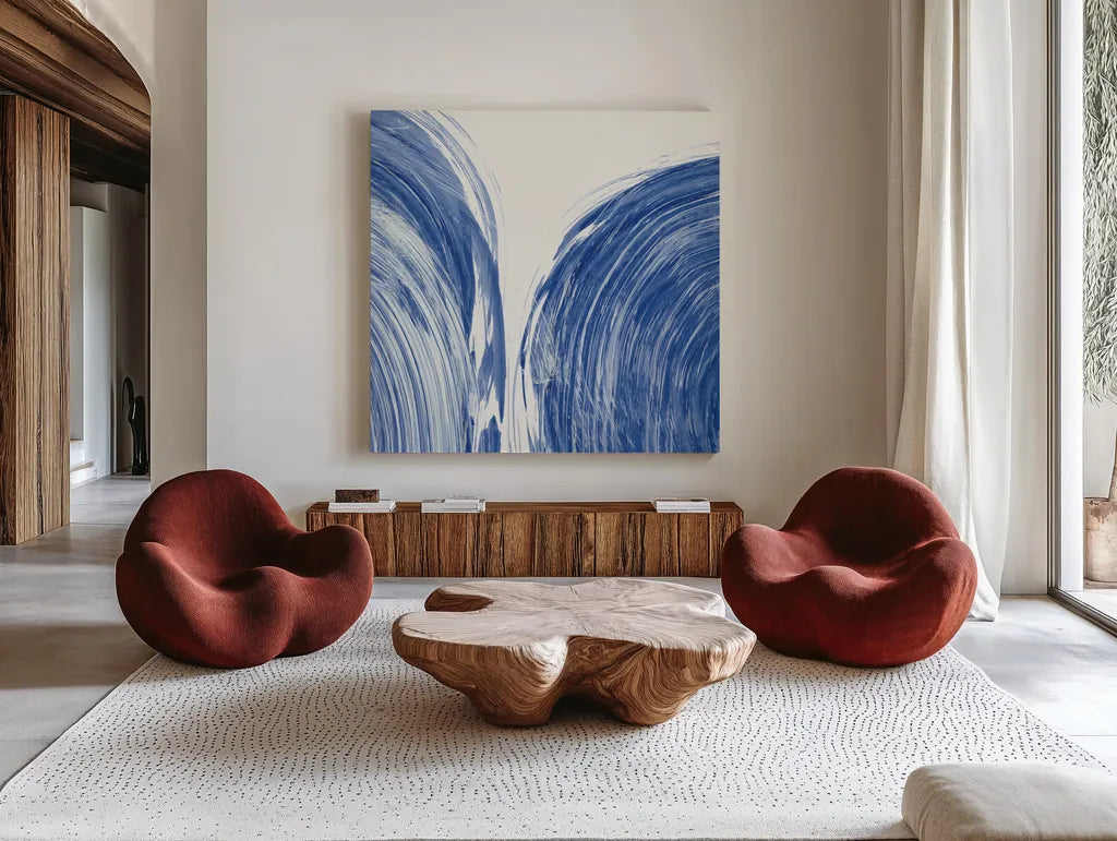 Swirl I by Piper Rhue. Shown as extra-large giant wall art in a modern living room. Available as an archival giclee rolled canvas, fine art paper, or poster print. SKU 32792a.