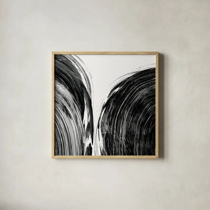Swirl I BW by Piper Rhue. Shown in a natural wood glass frame for a timeless modern aesthetic. Available as an archival giclee rolled canvas, fine art paper, or poster print. SKU 86081a.