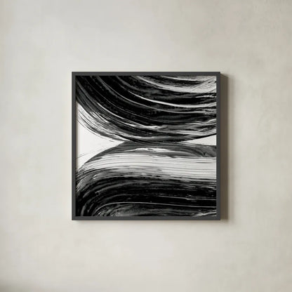 Swirl II BW by Piper Rhue. Shown in a sleek black glass frame for a contemporary gallery look. Available as an archival giclee rolled canvas, fine art paper, or poster print. SKU 86082a.