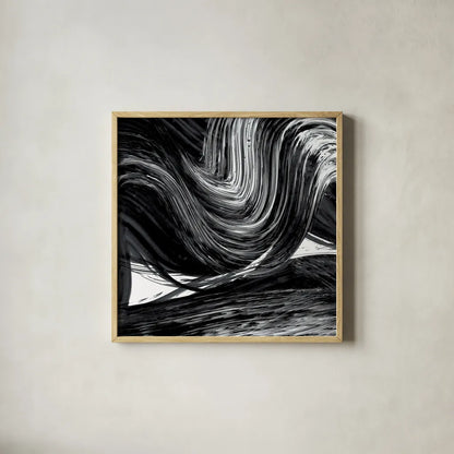 Swirl III BW by Piper Rhue. Shown in a natural wood glass frame for a timeless modern aesthetic. Available as an archival giclee rolled canvas, fine art paper, or poster print. SKU 86083a.