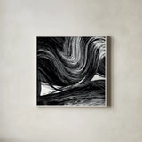 Swirl III BW by Piper Rhue. Shown in a crisp white glass frame for a clean and minimalist style. Available as an archival giclee rolled canvas, fine art paper, or poster print. SKU 86083a.