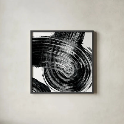 Swirl IV BW by Piper Rhue. Shown in a sleek black glass frame for a contemporary gallery look. Available as an archival giclee rolled canvas, fine art paper, or poster print. SKU 86084a.